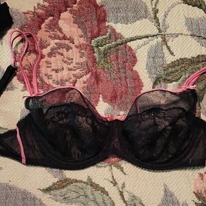 Elegant Black and Pink Lace Bra